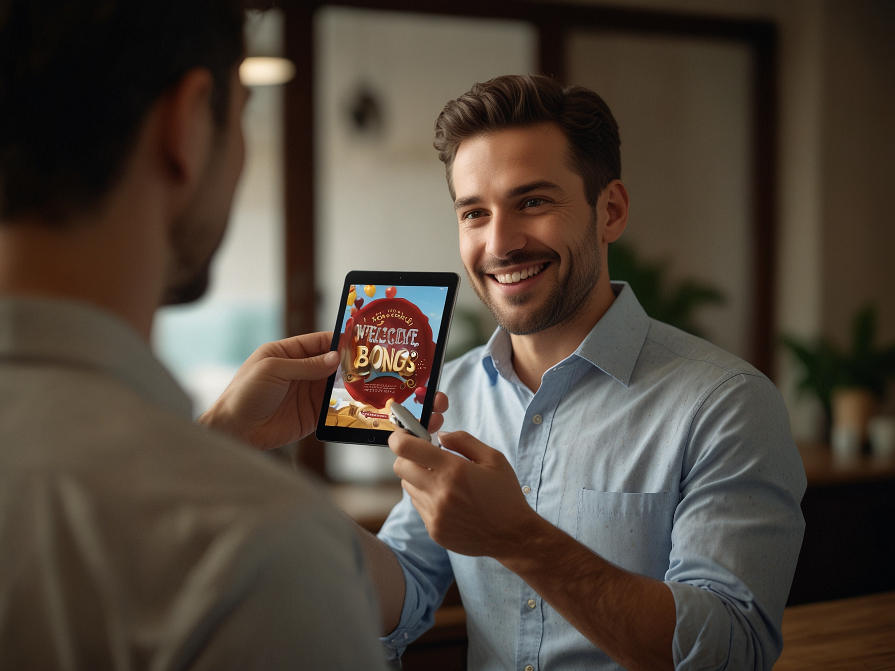 Glücklicher Spieler mit Bonus Anzeige